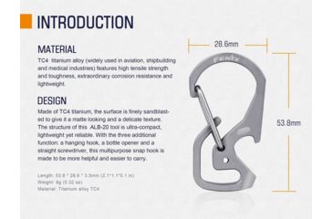 Image of Fenix Multi-Purpose Snap Hook, Flat Screwdriver, Bottle Opener, Key Ring, Hanging Hook, Silver, ALB-20