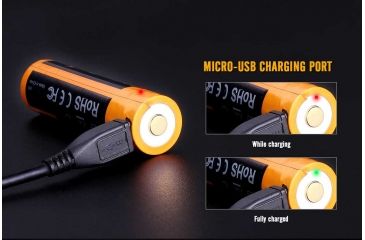 Image of Fenix Rechargeable Li-ion 18650 3.6 Volt Battery w/Built in USB port, 2600mAh, Orange/Black ARB-L18-2600U