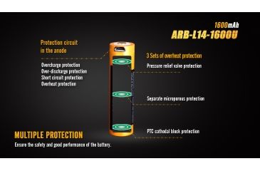 Image of Fenix Rechargeable Li-ion AA 1.5 Volt Battery w/Built in USB port, 1600mAh, Orange/Black ARB-L14-1600U