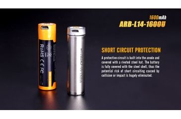 Image of Fenix Rechargeable Li-ion AA 1.5 Volt Battery w/Built in USB port, 1600mAh, Orange/Black ARB-L14-1600U