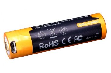 Image of Fenix Rechargeable Li-ion 18650 3.6 Volt Battery w/Built in USB port, 2600mAh, Orange/Black ARB-L18-2600U