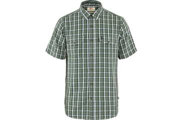 Image of Fjallraven Abisko Cool Shirt Short Sleeve - Mens, Patina Green/Dark Navy, Medium, F81795-614-555-M