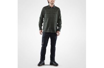 Image of Fjallraven Ovik Re-Wool Shirt Long Sleeve - Mens, Dark Grey-Olive, Small, F81885-030-630-S
