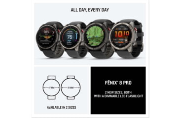 Image of Garmin Fenix 8 Pro Unisex Watches, 47mm Case Diameter, Titanium Bezel, Black/Pebble Gray Silicone Band, 010-03198-00