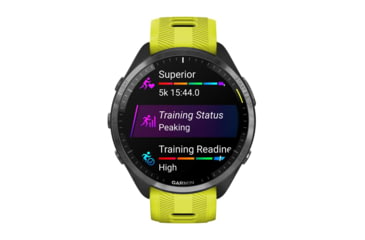 Image of Garmin Forerunner 965, Carbon Gray DLC Titanium Bezel w/ Black Case and Amp Yellow/Black Silicone Band, 010-02809-02