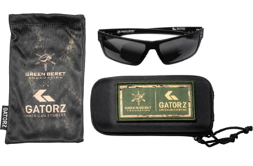 Image of Gatorz Green Beret Foundation Sentix Sunglasses, Black w/GBF Green Logo Frame, Smoke Polarized Lens, 841235130199