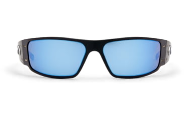 Image of Gatorz Magnum Sunglasses, Asian Fit, Black Frame, Smoked Polarized w/ Blue Mirror Lens, AF-MAGBLK01P-B