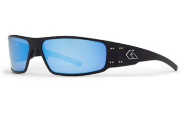 Image of Gatorz Magnum Sunglasses, Asian Fit, Black Frame, Smoked Polarized w/ Blue Mirror Lens, AF-MAGBLK01P-B
