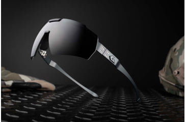 Image of Gatorz Milspec Ballistic Z87.1 Sunglasses, Black Cerakote Frame, Smoke - Clear Array Lens, Blackout Logo, One Size, GZ-10-493