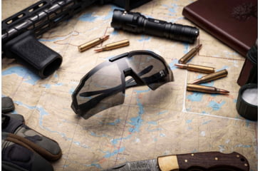 Image of Gatorz Milspec Ballistic Z87.1 Sunglasses, Black Cerakote Frame, Smoke - Clear Array Lens, Blackout Logo, One Size, GZ-10-493