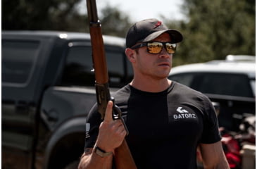 Image of Gatorz Rig Sunglasses, Black Frame with Silver Logo, OPz Rose Gold Mirror Lenses, GZ-14-050