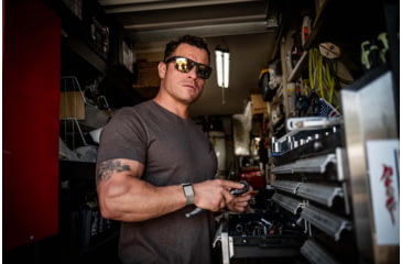 Image of Gatorz Rig Sunglasses, Black Frame with Silver Logo, OPz Rose Gold Mirror Lenses, GZ-14-050