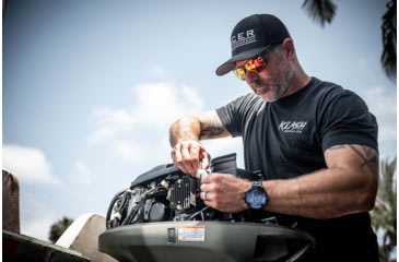 Image of Gatorz Rig Sunglasses, Black Frame with Silver Logo, OPz Rose Gold Mirror Lenses, GZ-14-050