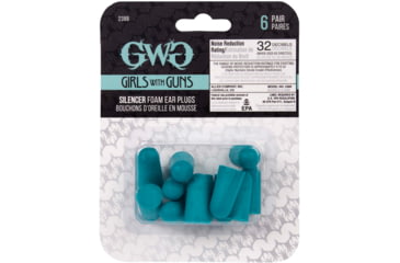 Image of Girls With Guns Silencer Foam Ear Plugs, 32 dB NRR, ANSI S3.19 &amp; CE EN352-1 Hearing Protection Rated, 6-Pairs per Pack, Teal, One Size, 2389