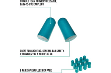 Image of Girls With Guns Silencer Foam Ear Plugs, 32 dB NRR, ANSI S3.19 &amp; CE EN352-1 Hearing Protection Rated, 6-Pairs per Pack, Teal, One Size, 2389