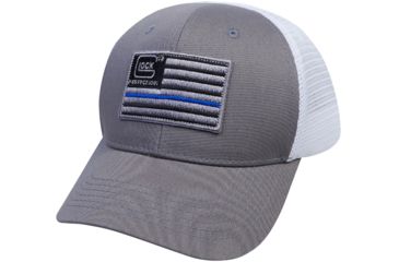 Image of Glock AS10071 Blue Line Hat With Flag Gray/White Cotton/Mesh Snapback