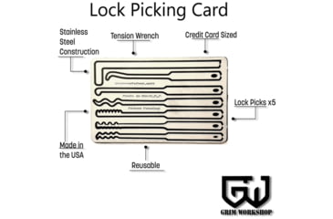 Image of Grim Workshop Lockpick Card, Surgical Grade Stainless Construction, 3.38in x 2.13in x 0.25in, GWLOCKCRD