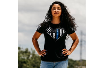 Image of Grunt Style Blue Line Crest T-Shirt - Womens, Black, Small, GS3547-S