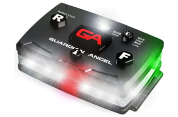 Image of Guardian Angel Elite Series Wearable Safety Light, Black Casing, White Front, Green Rear, White Top Light, Red Work Light, ELT-W/G