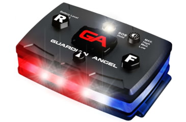Image of Guardian Angel Elite Series Wearable Safety Light, Black Casing, White/Red/Blue Split Front, Red/Blue Split Rear, White Top Light, Red Work Light, ELT-R/B