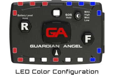 Image of Guardian Angel Elite Series Wearable Safety Light, Black Casing, White/Red/Blue Split Front, Red/Blue Split Rear, White Top Light, Red Work Light, ELT-R/B