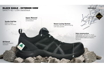 Image of HAIX 42.1 Low Black Eagle Safety Boot, 8.5US, Wide, Black, 8.5, 610013W-8.5