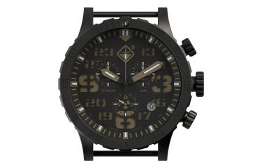 Image of Hazard 4 Heavy Water Diver, 50mm Titanium Chrono tiBracelet Watch with Tritium, Black Dial, Earth Texts, Green/Yellow Tritium, HWD-TIPV-CH-B-KE-GGYG