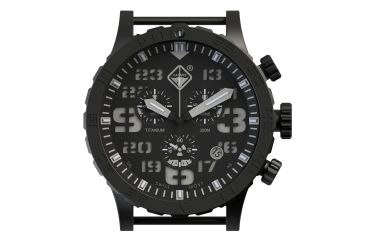 Image of Hazard 4 Heavy Water Diver, 50mm Titanium Chrono tiBracelet Watch with Tritium, Black Dial, White Texts, Green/Yellow Tritium, HWD-TIPV-CH-B-KW-GGYG