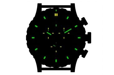 Image of Hazard 4 Heavy Water Diver, 50mm Titanium Chrono tiBracelet Watch with Tritium, Earth Dial, Black Texts, Green/Yellow Tritium, HWD-TIPV-CH-B-EK-GGYG