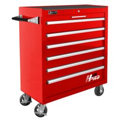 Image of Homak 36in H2Pro Series-6 Drawer Roller Cabinet, Red, Large RD04036061