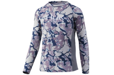 Image of HUK Performance Fishing Current Camo Pursuit Long Sleeve Crew Neck Shirt - Youth, Ocean Tally Cam, Youth Large, H7120037-975-YL