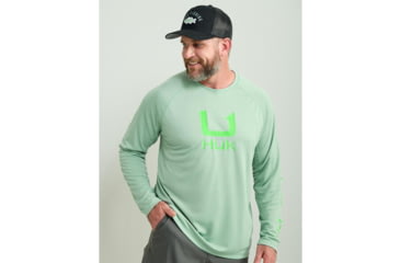 Image of HUK Performance Fishing Huk Icon Crew Long Sleeve Shirt Fresh Salmon XL E13EC917, ATH1200573315L