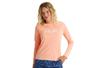Image of HUK Performance Fishing Pursuit Heather Crew LS - Womens, Pch Nectar Hthr, Medium, H6120125-827-M