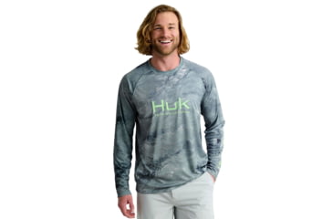 Image of HUK Performance Fishing Pursuit Mossy Oak Printed LS Crew - Mens, Moe Cw Slvrsky, 2XL, H1200610-944-XXL