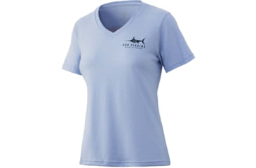 Image of HUK Performance Fishing Sunset Marlin V-Neck Tee - Womens, Coastle Sky Heather, XS, H6100071-437-XS