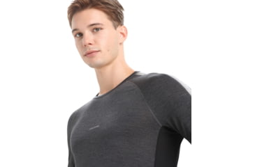 Image of Icebreaker 125 ZoneKnit Long Sleeve Crewe Thermal Top - Mens, Jet Heather/Black/Metro Heather/Cb, Extra Small, IB0A56H3585XS