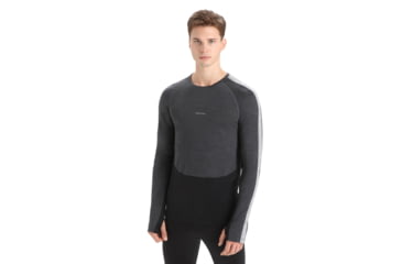 Image of Icebreaker 125 ZoneKnit Long Sleeve Crewe Thermal Top - Mens, Jet Heather/Black/Metro Heather/Cb, Extra Small, IB0A56H3585XS