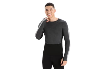 Image of Icebreaker 200 ZoneKnit Long Sleeve Crewe Thermal Top - Mens, Jet Heather/Black/Metro Heather/Cb, Large, IB0A56HA585L