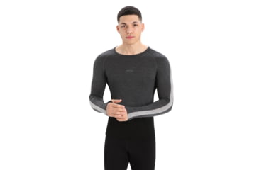 Image of Icebreaker 200 ZoneKnit Long Sleeve Crewe Thermal Top - Mens, Jet Heather/Black/Metro Heather/Cb, Large, IB0A56HA585L