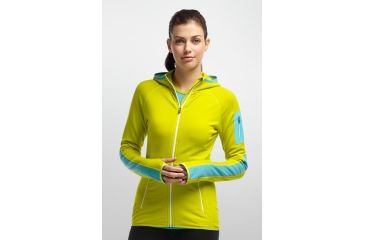 Image of Icebreaker Atom Long Sleeve Hood Jacket - Women's-Chartruese/Glacier/White-Small