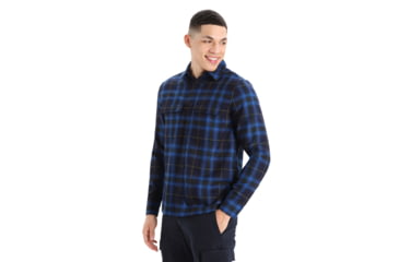 Image of Icebreaker Dawnder Long Sleeve Flannel Shirt Plaid - Mens, Midnight Navy/Kyanite, Small, IB0A59HC890S