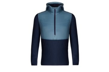 Image of Icebreaker Descender Hybrid Long Sleeve Half Zip Hood - Mens, Granite Blue/Dark Night Heather, Extra Large, 104279-401-XL