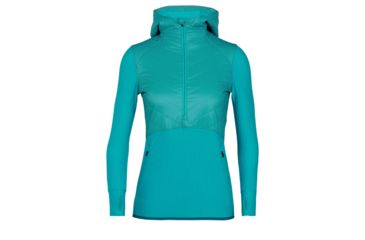 Image of Icebreaker Descender Hybrid Long Sleeve Half Zip Hood - Womens, Arctic Teal/Kingfisher, Large, 104281-401-L