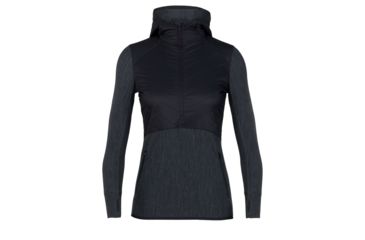 Image of Icebreaker Descender Hybrid Long Sleeve Half Zip Hood - Womens, Black/Jet Heather/Prism, Small, 104281-001-S