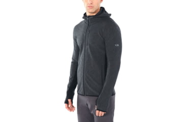 Image of Icebreaker Descender Long Sleeve Zip Hood - Mens, Jet HTHR/Black, Small, 104854A01S