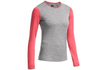 Image of Icebreaker Oasis Long Sleeve Crew Top - Womens-Metro Heather/Grapefruit/Grapefruit-X-Small