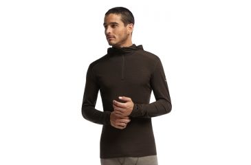 Image of Icebreaker Oasis Long Sleeve Hood - Men's-Stripe Chocolate-X-Large