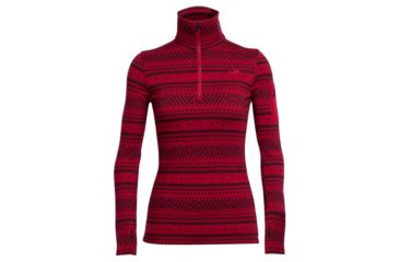 Image of Icebreaker Vertex Long Sleeve Half Zip - Women's-Icon Fairisle Oxblood/Jet Heather-Small