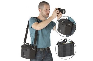 Image of Kata DL LITE Shoulder Bag 441, Black - Pro DSLR w/ Mounted Lens and 2-3 Lenses, Flash, Accessories