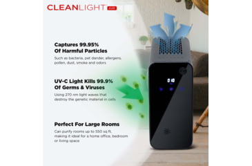 Image of KeySmart CleanLight Air Large Room UV Air Purifier w/Air Quality Monitoring, Black, Extra Large, KS928-BLK